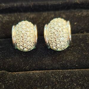 VTG Swarovski Pierced Earrings Crystal Half Hoop Dome Silver Tone